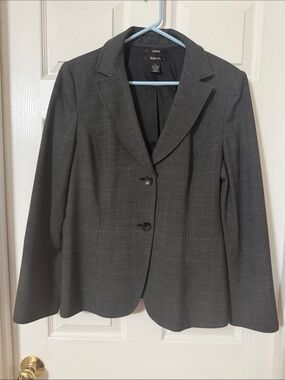 Style & Co. Grey Plaid Two-Button Blazer - Size 14
